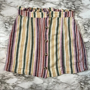 Abound Women Elastic Waist Button Front Striped Casual Skirt M